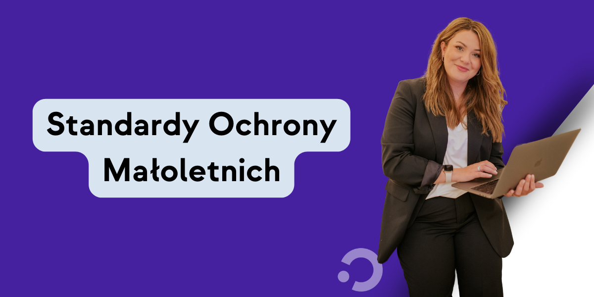 Grafika z postacią kobiety i napisem Standardy Ochrony Małoletnich