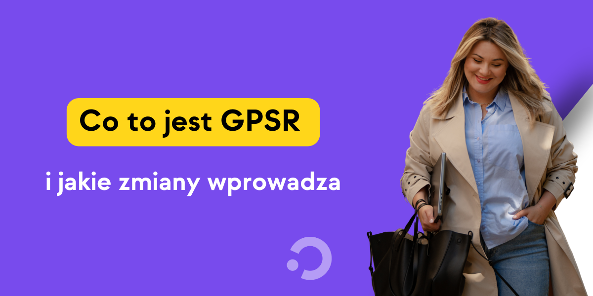 Zdjęcie Kasi Krzywickiej na fioletowym tle i napis Co to jest GPSR i jakie zmiany wprowadza